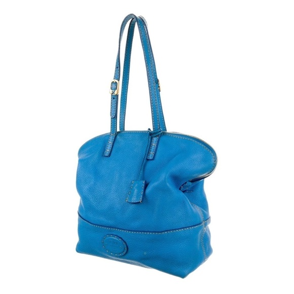 Authentic Fendi Selleria Blue Color Block Tote - Picture 3 of 10